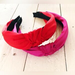 Valentine's Day Silky Red and Pink Top Knot Headband for Women Dressy Headband